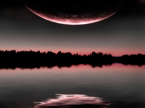 pink moon reflecting on water image